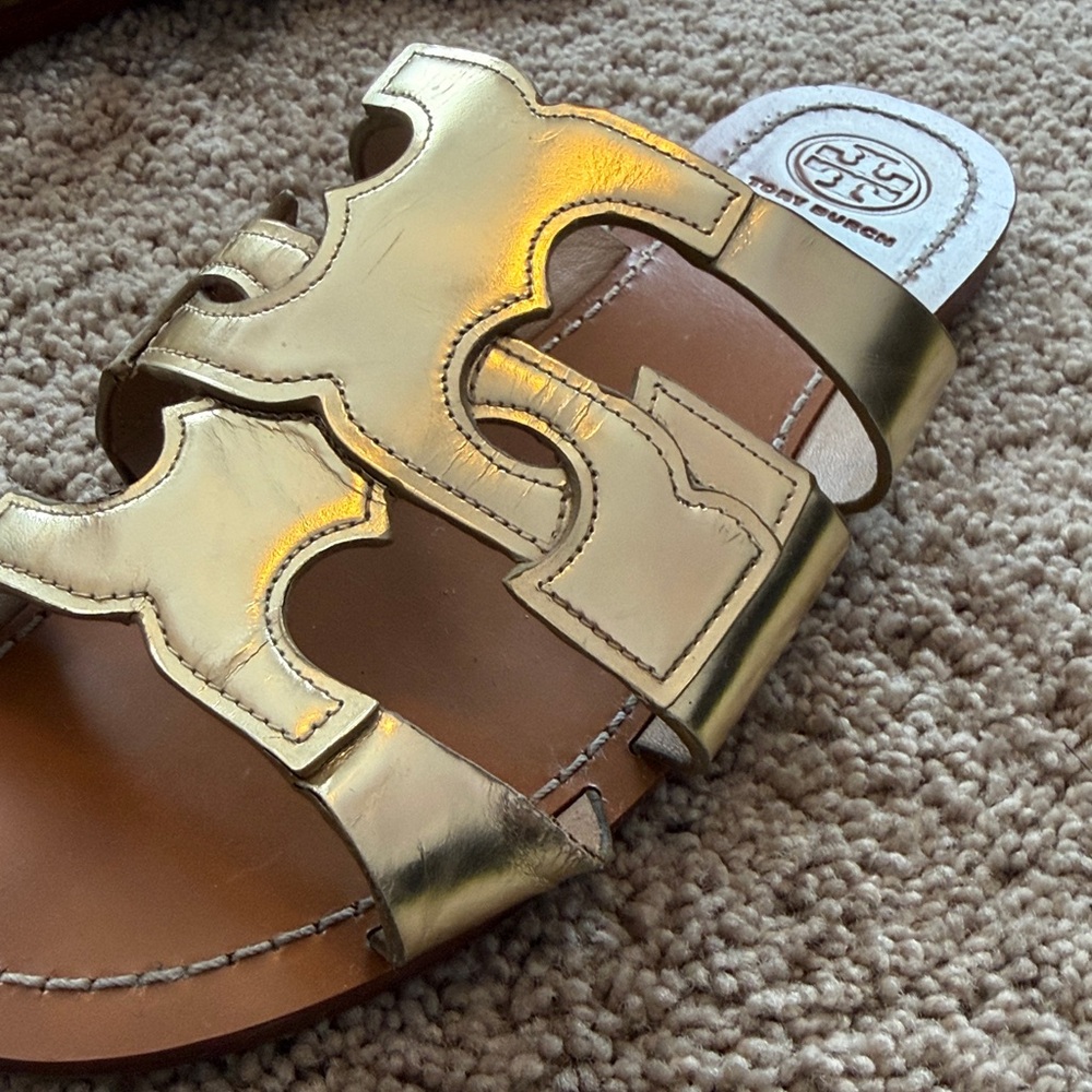Tory Burch Anchor T Metallic Gold Slide Sandals - Picture 11 of 11